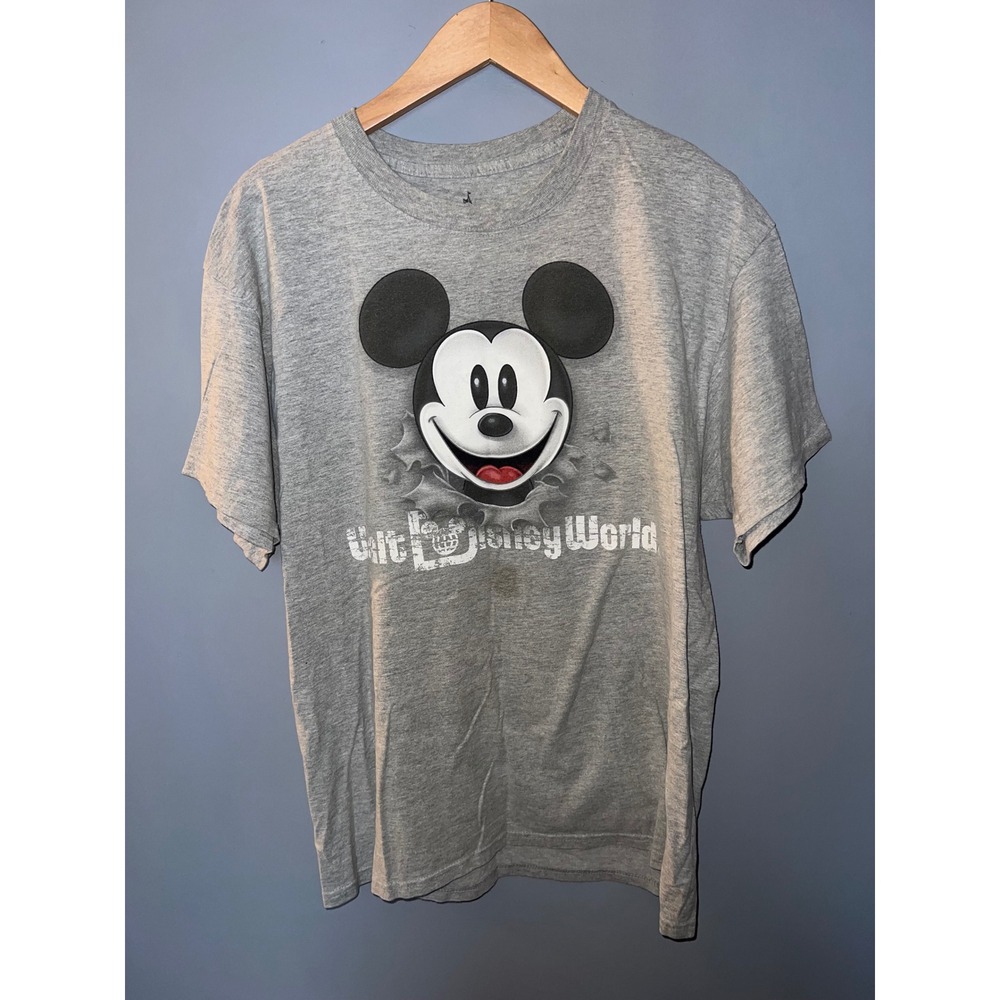 Walt Disney World Mickey Mouse Double Sided Graphic T-Shirt Gray Large Hanes